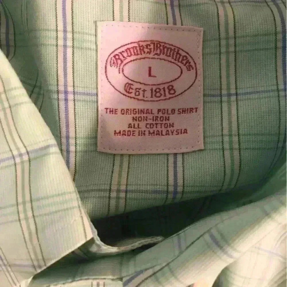 Brooks Brothers Original Polo Shirt Large Mint Green and Blue Check Print S/S - Picture 3 of 3